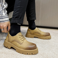 Trendy Short Boots Thick Sole Low Top Martin Boots British Retro Casual Men's Leather Shoes Black Single Shoe 2135-T