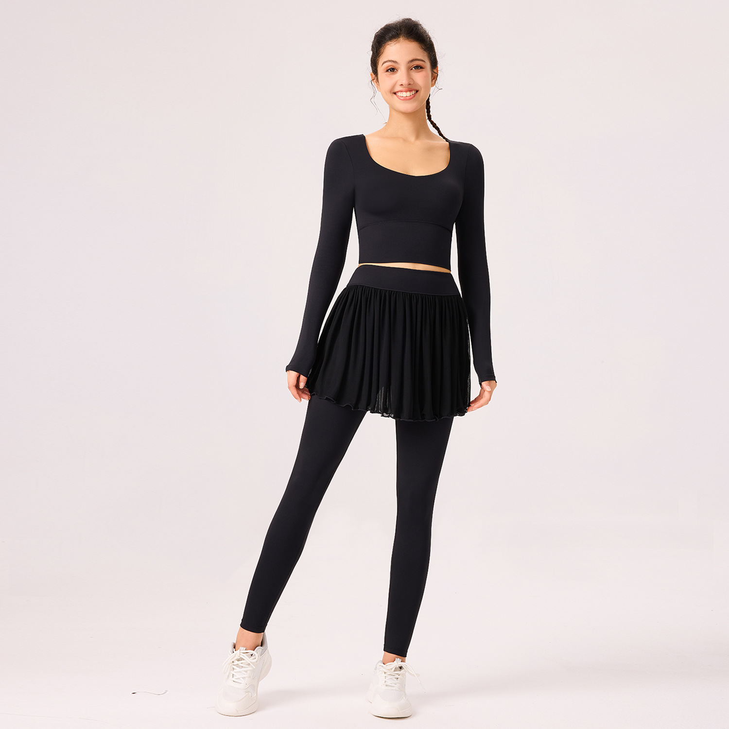 Primavera y verano de vacaciones de dos piezas deportivo de pantalones largos se pueden usar fuera gimnasio rápido secado correr camiseta de yoga hermosa espalda transpirable mangas largas