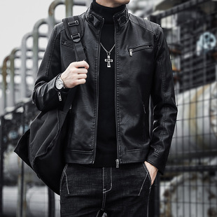 European and American 2023 Men's Motorcycle Leather Jacket Autumn Style Korean Version Slim Trendy Stylish Young Casual Leather Jacket