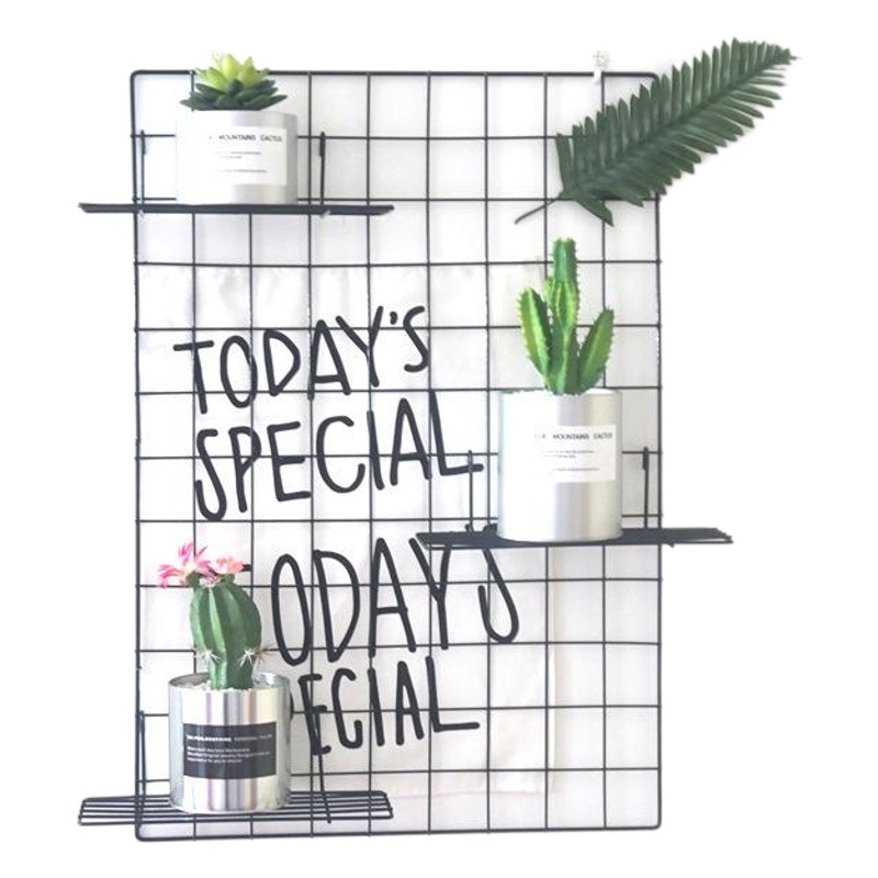 Wrought Iron Grid Display Rack, Grid Panel Hanging Shelf, Wall-Mounted Grid Shelf, Wrought Iron Storage Rack Shelf