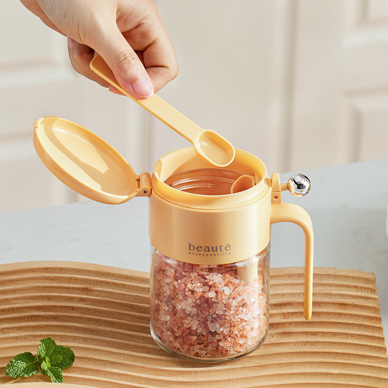 [ハートメイド] キッチン調味料ボックス 密閉防湿 スプーン付き 大容量調味料瓶 塩 MSG 調味料ボックス|undefined