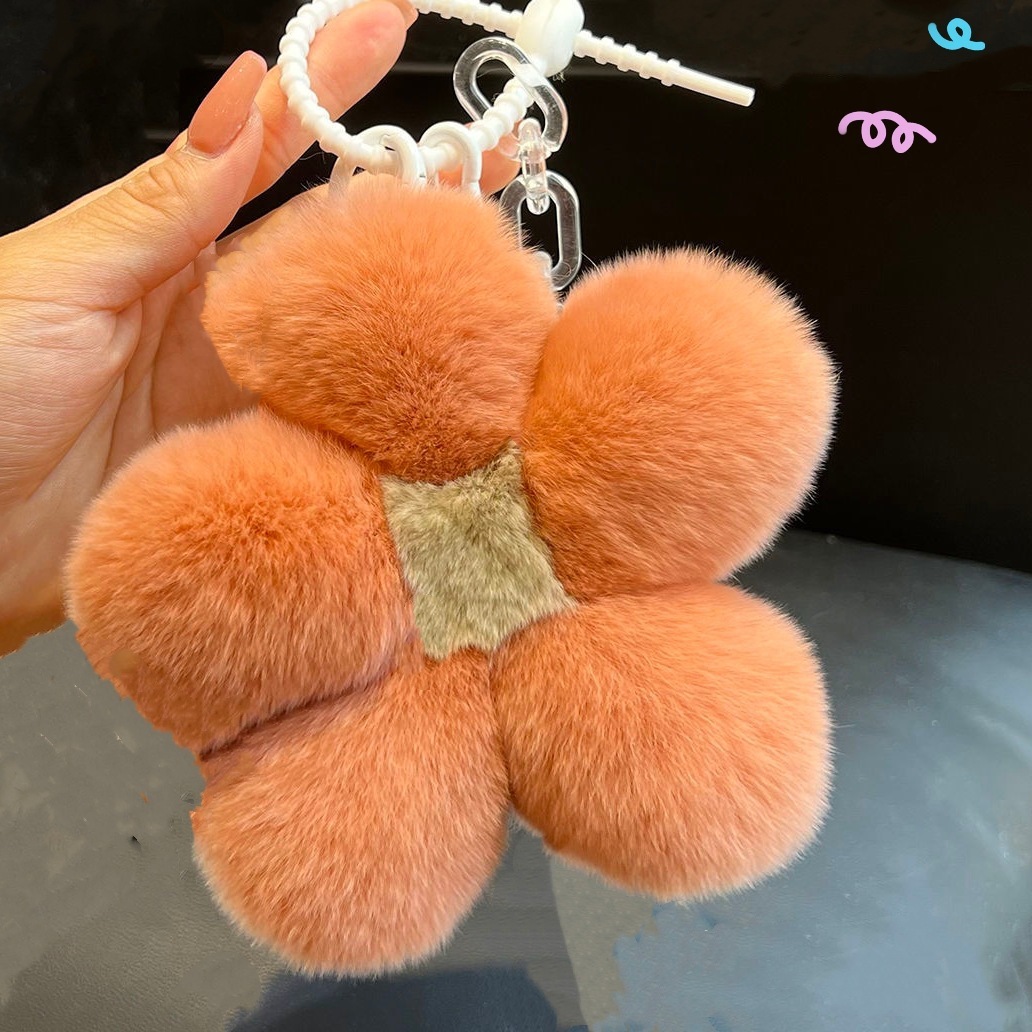 [Flor Linda] Real Rex conejo piel flor coche llavero colgante en línea celebridad ins felpa flor bolsa colgante