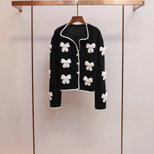 深圳南油高端女装秋季新款时尚复古休闲百搭蝴蝶结软糯针织开衫女