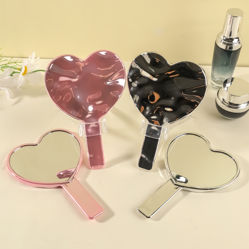 (2개) 새로운 전기 사랑 물 파문 거울 휴대용 소녀 휴대용 절묘한 귀여운 고화질 거울 메이크업 거울