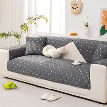 轻奢北欧灰实木沙发垫四季通用布艺沙发套罩巾真皮防滑复古棉坐垫