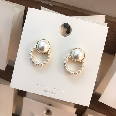 925银针珍珠圈圈耳钉 韩国东大门新款高级感法式耳坠气质耳饰女