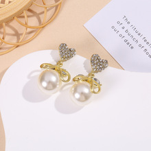 S925韩国时尚桃心蝴蝶结珍珠耳饰气质优雅网红耳钉镶钻轻奢女耳环