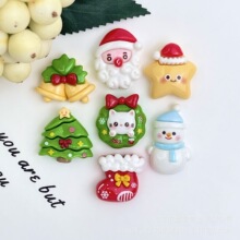 新圣诞系列树脂配件发夹发饰冰箱贴奶油胶手工饰品圣诞树老人雪人