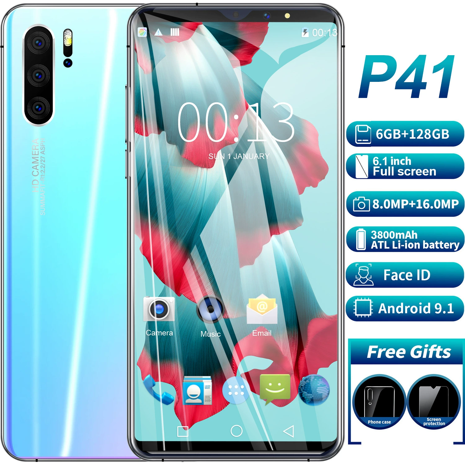 Поставки через кроссборсовую экспортную торговлю на Shopee, смартфон P41 Pro Android 6.1 с большим экраном, завод 1+8