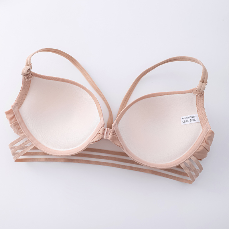 Verano nuevo sin anillo de acero frontal hebilla reunida sujetador sexy belleza de espalda ropa interior de moda de chicas sujetador de espalda abierta