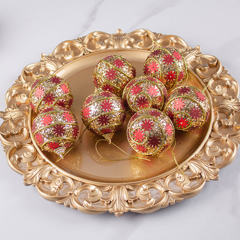 6cm una caja de 8 copo de nieve colgantes decorativos oro Navidad bola Navidad árbol adornos vacaciones suministros