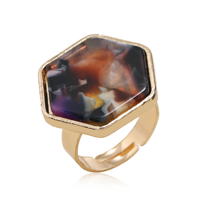 fashion acrylic amber stone open adjustable alloy ring simple creative design