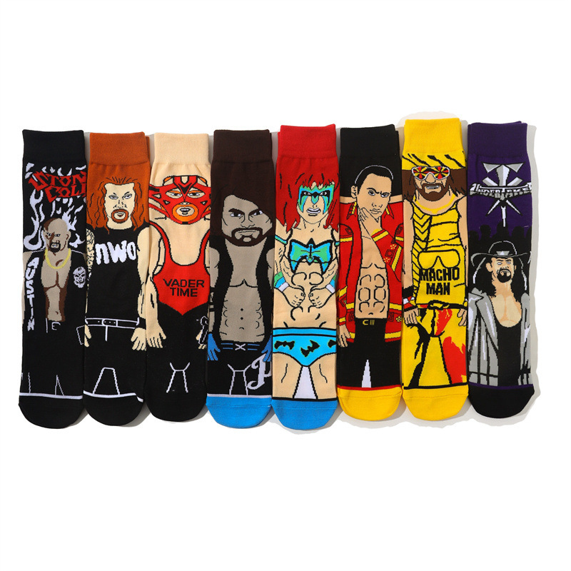 2025d Men's Cartoon Sports Cotton Mid-Calf Women's Athletic Style Wrestling Trendy All-Season Socks_voghion.com