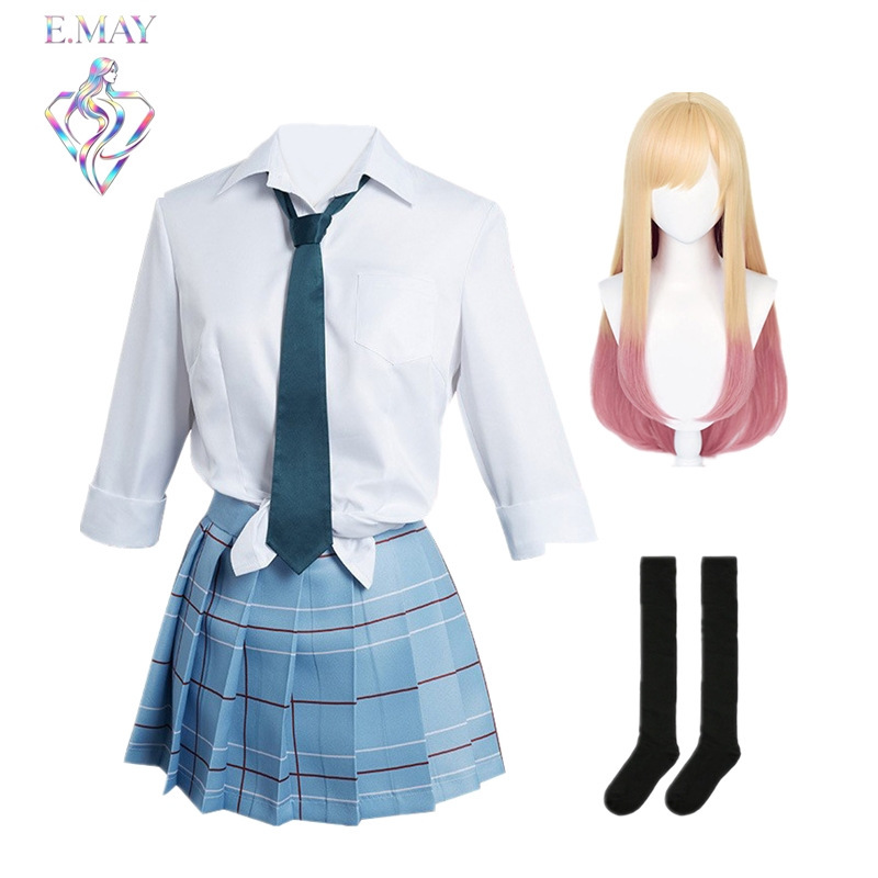 Sakura Season Vitality Jk Girl! Gradient Blonde Uniform Suit White Shirt Blue Plaid Skirt Japanese Style College Style