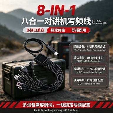 USB 8-in-1 Walkie Talkie Programming Cable, Multi-functional Handheld/Cartridge Dedicated Frequency Modulation Programming Data Cable Accessories