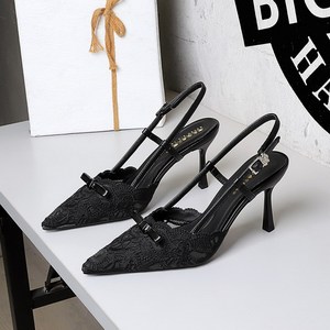 8718-A8 French style socialite bow, slim heels, high heels, women's sexy lace mesh, pointed straight buckle