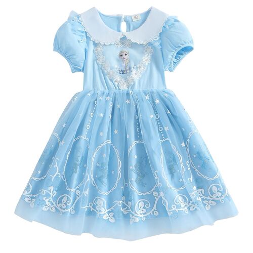 Elsa Summer Dress for Princesses and Children, Children's Summer Short Sleeve Cotton Lace Elsa Dress, Birthday Dress Trendy