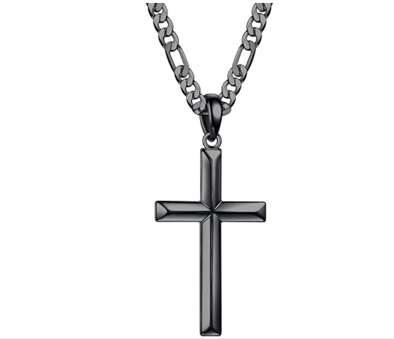 Collana con ciondolo a croce e catena cubana in acciaio_voghion.com