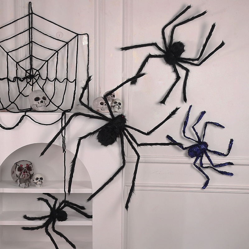 Cross-Border Simulation Plush Spider Web Halloween Decoration Props Oversized Spider Escape Room Decryption Pendant Wholesale