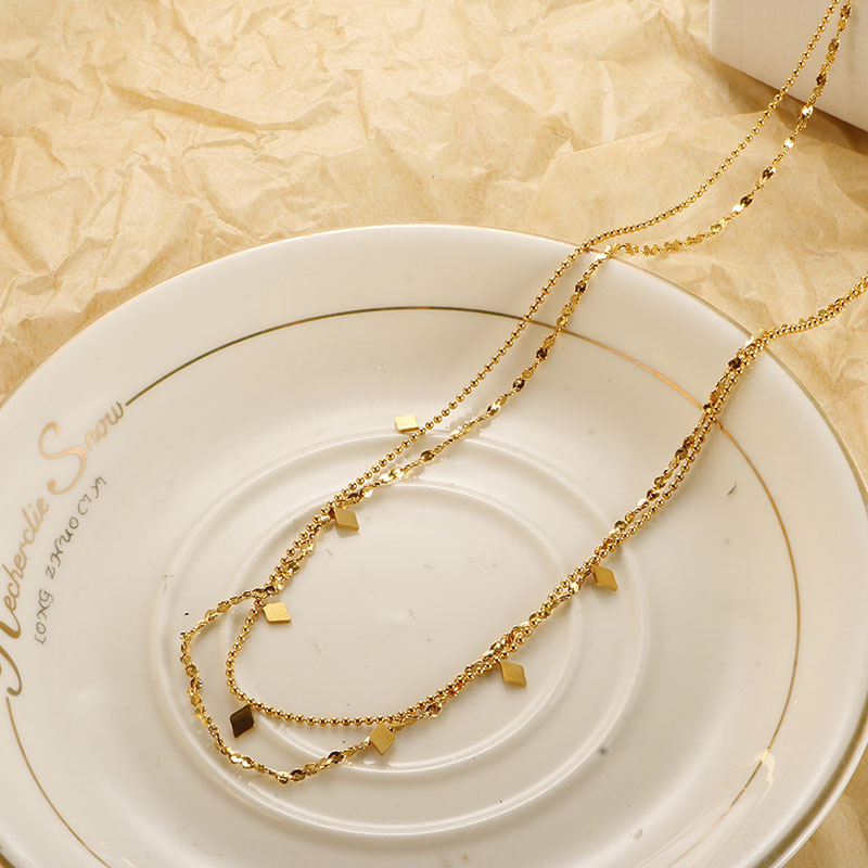 13g Weight Gold Plated Plating Material Layered Necklaces Classification Simple Style Solid Color Titanium Steel Plating Gold Plated Layered Necklaces