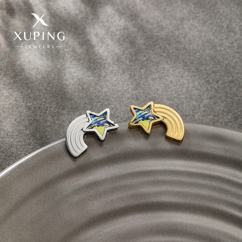 Pendientes de Pentagrama de Acero Inoxidable de Moda Nueva de Xuping Jewelry, Estilo Coreano y Japonés, Diseño Único, Pendientes Elegantes al por Mayor para Mujer