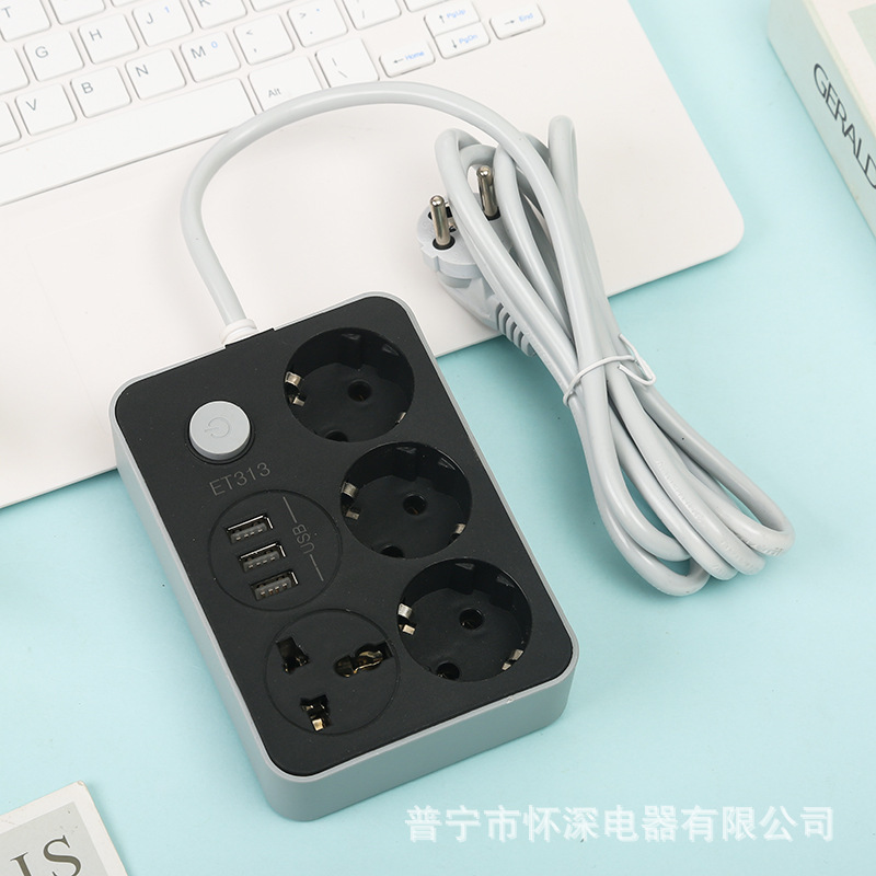 E313#3USB suministro de carga estándar europeo estándar alemán 4 bits línea de cableado enchufe rusa caja de regalo de comercio electrónico transfronterizo