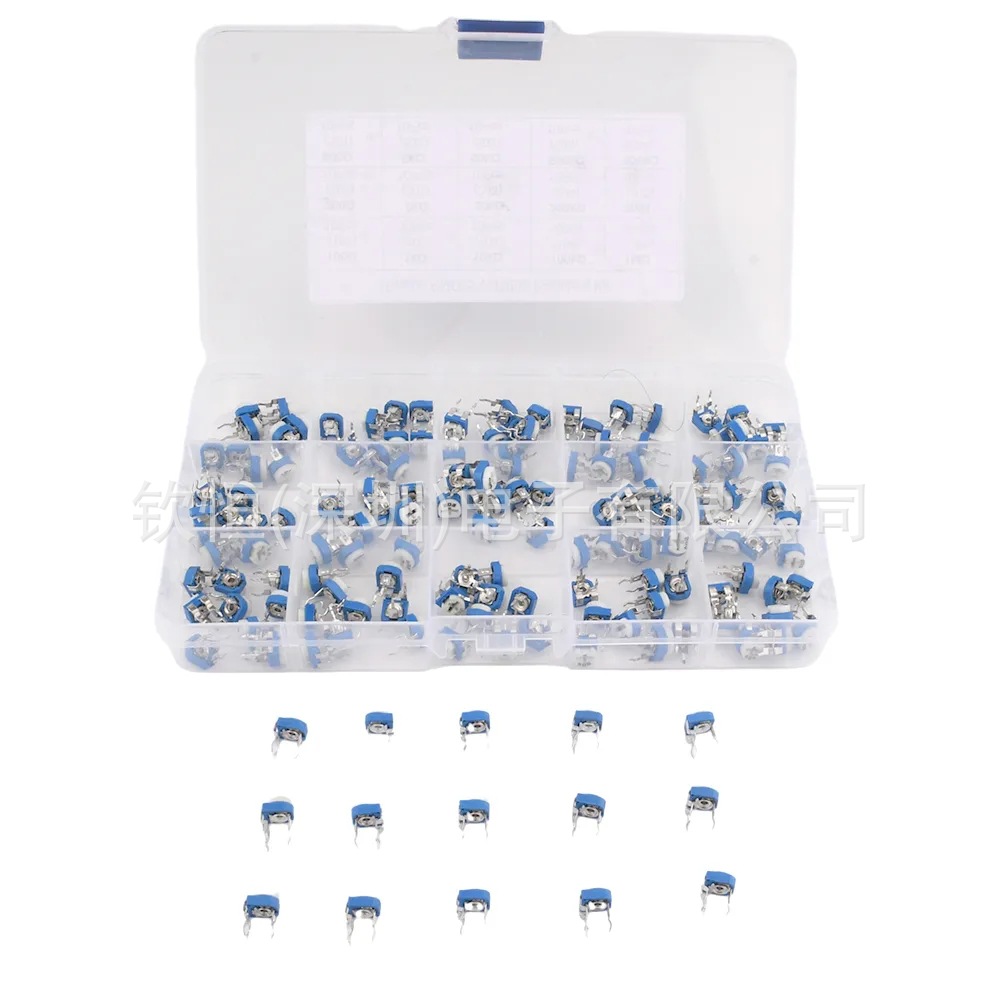 15种规格100R-2M每种10个共150个RM065卧式蓝白兰白可调电阻套装