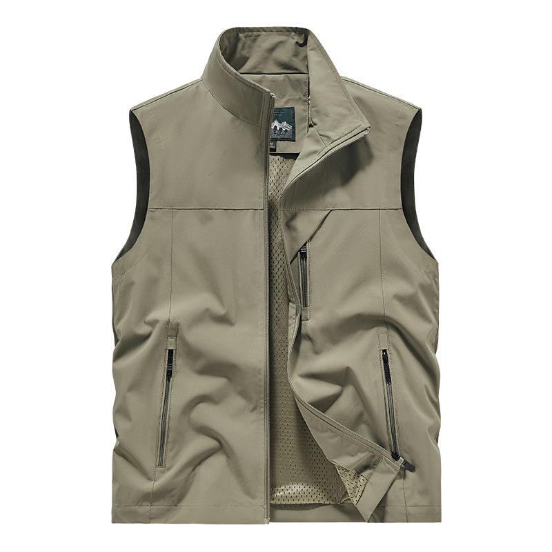 Men's Stand-Up Collar Spring and Summer Polyester Cross-Border Vest Casual Multi-Pocket Workwear Top Outdoor Photography Fishing Vest Jacket
