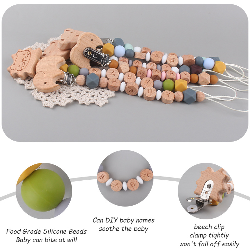 Bebé suministros dibujos animados animal haya chupete clip creativo bebé DIY nombre mordedura pegamento molar chupete cadena