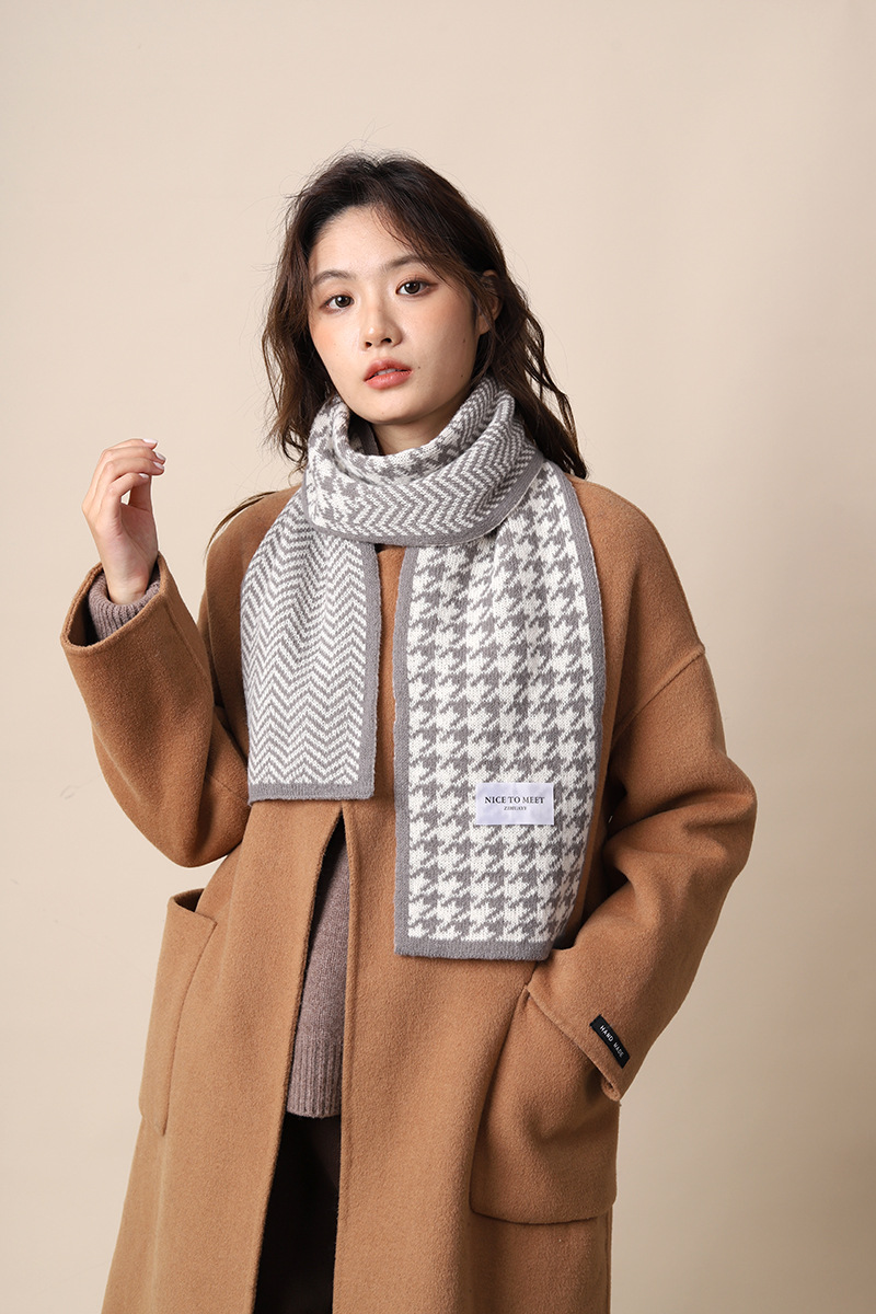 Thousand Bird for Women's Winter 2024 New Knitted Warm Grid Versatile Autumn/Winter High End Scarf Thick Edition_voghion.com