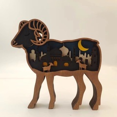 Cross-border new creative goat wooden home decoration figurine Eid al-Adha animal decoration craft figurine