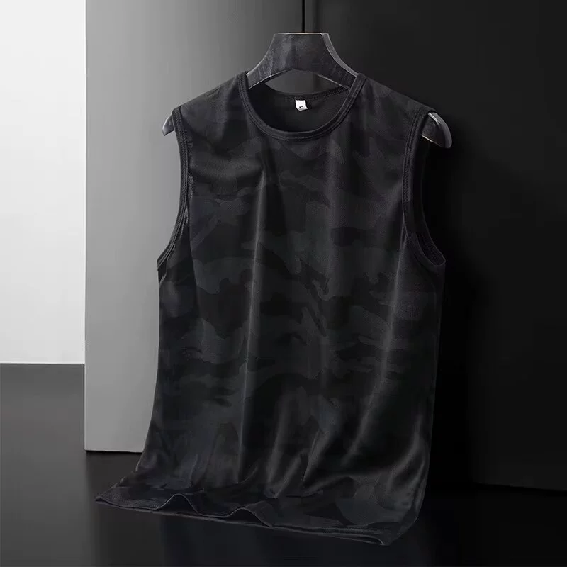 Тенденция дышащая быстрая сухая камуфляжная куртка с ледяным шелком плеча мужская летняя тонкая спортивная майка свободная футболка без рукавов