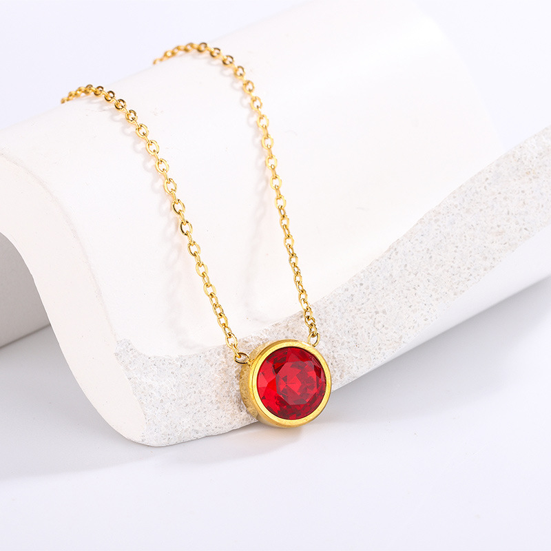 304 Stainless Steel Pendant Material Wholesale Jewelry Simple Style Round 304 Stainless Steel Zircon 18K Gold Plated Inlay Necklace Cable Chain