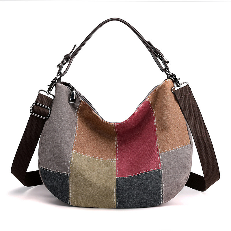 Women's Multicolor Handbag Canvas Hobo Crossbody Bag Female Bag Ladies Handbag