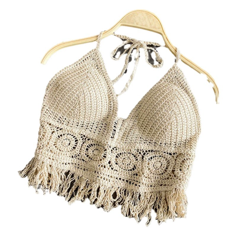 Подвесной маленький жилет на шее, слинг, внутренний дырявой плечевой ремень, нагрудная накладка, без спинки, полый жилет без бретелек с вышивкой, женский летний короткий топ