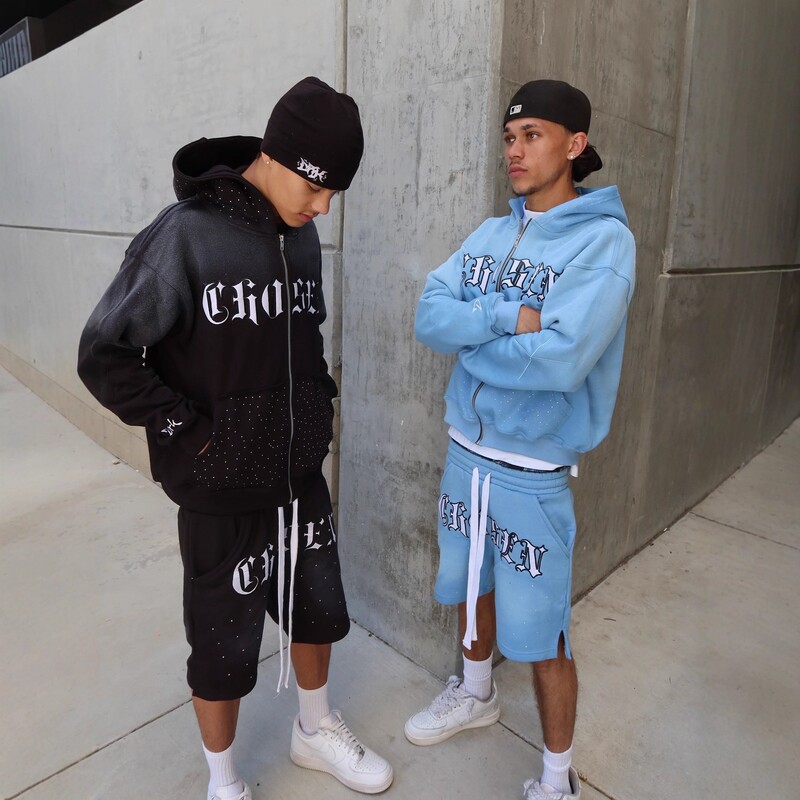 2025 American-Style Autumn New Hooded Sweatshirt Street Hip-Hop Men's Cardigan with Patchwork Shorts