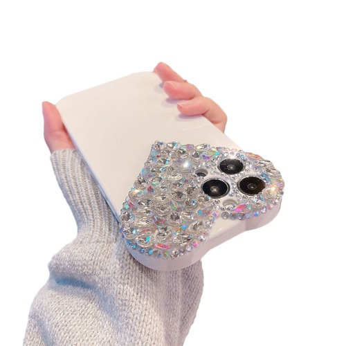 Suitable for Apple 15 mobile phone case silicone love rhinestone iPhone 14 promax protective cover female 13 all-inclusive premium