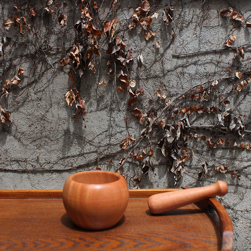 老式蒜臼子家用手動搗蒜器木搗碎罐木蒜泥器搗藥罐擂缽研磨器