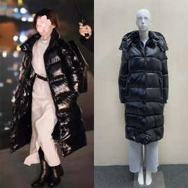 许我耀眼赵露思许妍同款黑色白鹅绒羽绒服女中长款小个子保暖外套