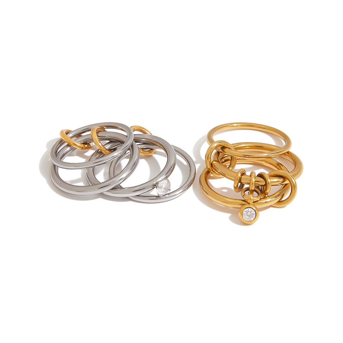 Wanxing anillo de dedos apilado de múltiples capas de acero inoxidable con anillo de circón joyería femenina de diseño de nicho sentido de acero de titanio image 6