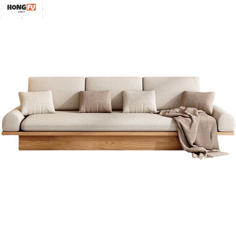 Wabi-Sabi Solid Wood Sofa Japanese Style Natural Wood Three-Seater Sofa Modern Minimalist Nordic Storage Sofa Set