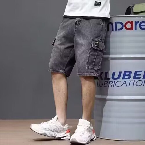 Temperament fashion ins trend shorts summer Internet celebrity gray tooling men's jeans five-point simple unbranded Harajuku