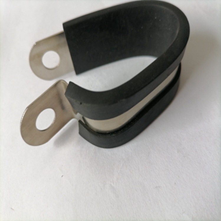 福莱通2*15.5双管包胶不锈钢管夹供应 R型半包胶线束卡多管