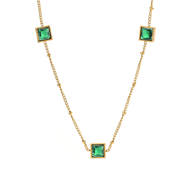 Bracelets, Necklace Classification Street Occasion Titanium Steel Material Square Pattern Titanium Steel 18K Gold Plated Simple Style Inlay Square Rhinestones Bracelets Necklace