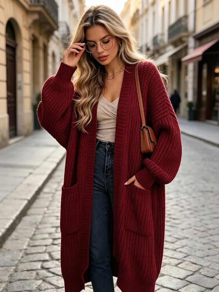 Suéter de rodilla grueso de otoño y invierno abrigo femenino suelto versátil fondo de manga larga jersey cardigan perezoso tendencia media y larga
