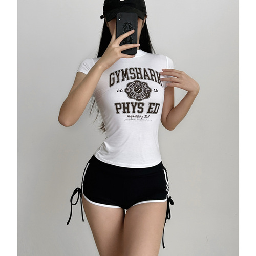 Fitness training short-sleeve quick-drying sexy slim fit tight long-sleeved T-shirt top running sports casual European and American 1406