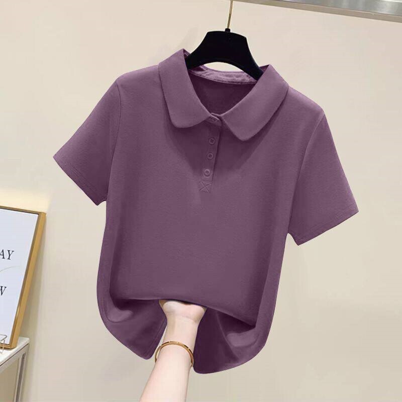 Summer Lapel Short-Sleeved T-Shirt for Women, Loose Large Size Versatile Top, 2026 New Style Women's Stylish Polo Shirt Purple