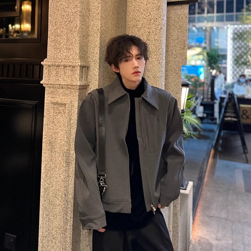 Cleanfit gray cardigan jacket for men, American retro aviator jacket, high-end stylish short coat