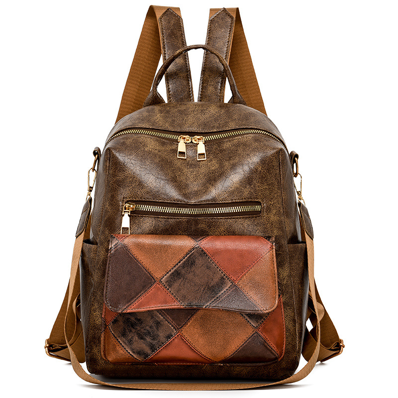 Transfronterizo nuevo estilo coreano mochila de gran capacidad para mujer PU mochila de cuero suave moda rombo mochila de viaje multifuncional