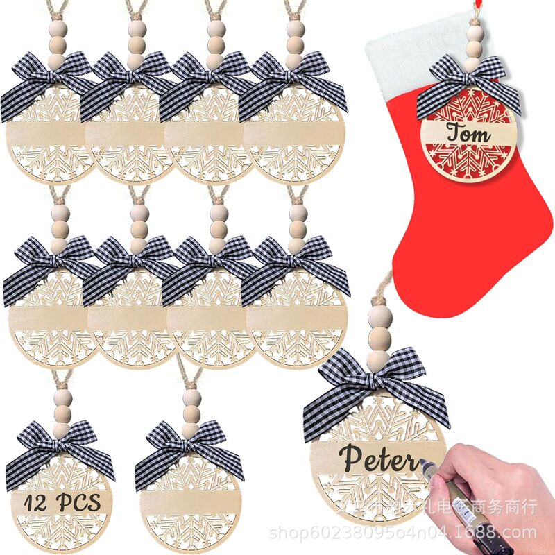 国境を越えた新しい12pcsクリスマス木製ペンダント雪クリスマスツリークリスマス靴下創造的な祝日の雰囲気装飾|undefined